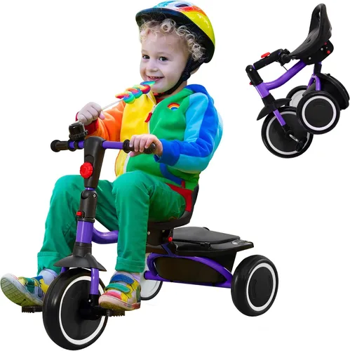 Miniatura 9 de Triciclo para niños pequeños, triciclo para niños con campana, triciclo plegable para niños de 18 meses a 5 años, triciclo de bebé con asiento Azul