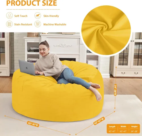 Miniatura 209 de Puf de 5 pies, puf grande con relleno de espuma viscoelástica, sofá puff esponjoso con funda de terciopelo holandés, puf redondo para sala de estar