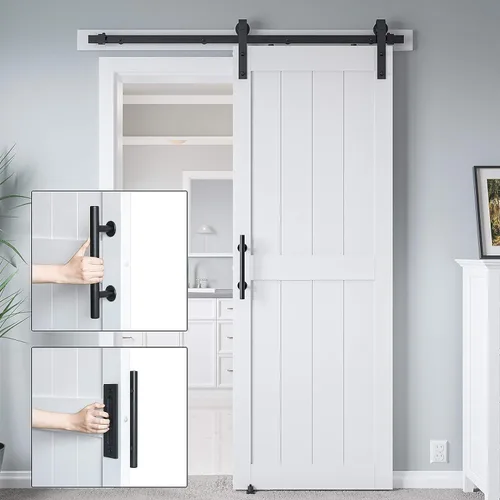 Miniatura 2 de Puerta corrediza de granero MDF de 30 x 80 pulgadas con kit de herrajes para puerta de granero de 5 pies, losa para puerta de granero con superficie