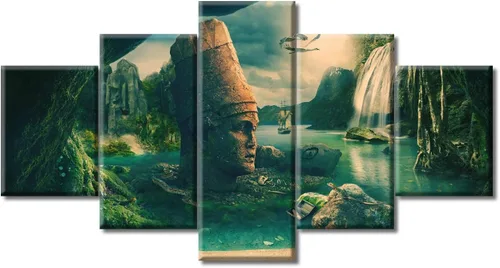 Miniatura 46 de Arte de pared con varios paneles, calendario maya, imágenes de piedra del sol, pinturas de civilización azteca sobre lienzo, sala de estar