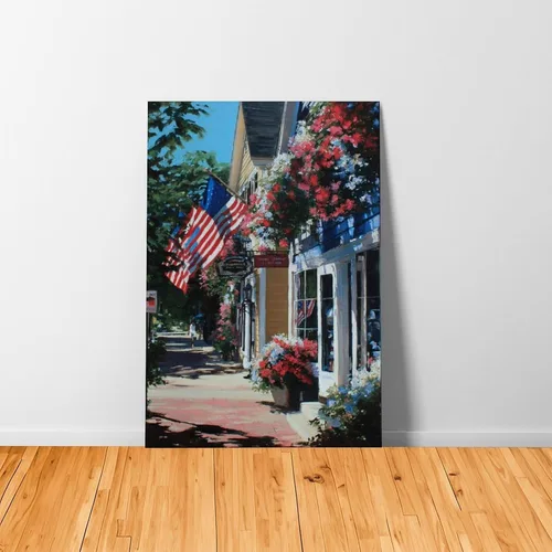 Miniatura 7 de JDBeehpy 1pcs Framed American Flag Wall Art Patriotic Poster Printing July 4th Patriotic Wall Decoration Street View Flower Painting Farmhouse
