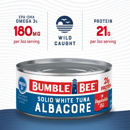 Miniatura 3 de Bumble Bee - Atún blanco sólido en aceite, lata de 12 onzas, atún capturado en estado salvaje, 0.74 oz de proteína por porción, alto en omega-3, sin