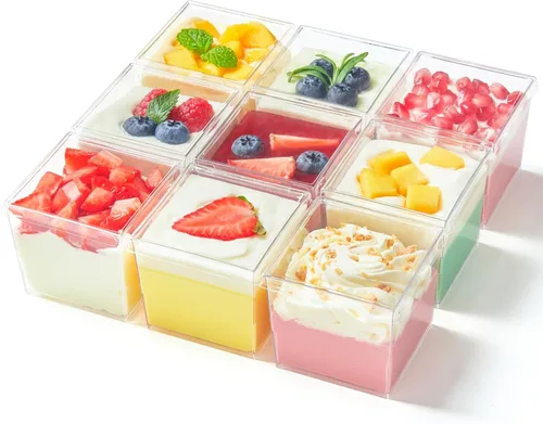 Miniatura 10 de Paquete de 50 tazas de postre en forma de corazón de 5 onzas con tapas y cucharas, mini tazas de postre para servir en fiestas, parfait, queso