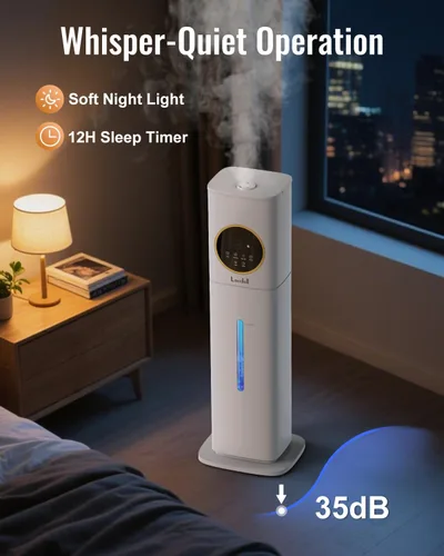 Miniatura 5 de Humidificadores para dormitorio, humidificador de 2.1 galones/8L para habitación grande con difusor de aceites esenciales, luz nocturna, 2-Blanco