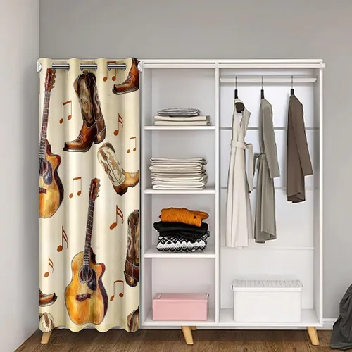 Miniatura 2 de Castle Fairy Cowboy Boots Door Curtain for Doorways Privacy Bohemia Musical Guitar Doorway Curtain Western Rustic Cowgirl All Season Blackout