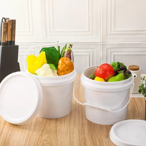 Miniatura 5 de Gerrii Paquete de 10 cubetas de plástico blanco con asa y tapa, cubetas de almacenamiento de alimentos, cubetas multiuso para pintura, agua, arte