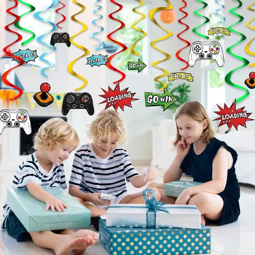 Miniatura 7 de Remolino colgante de videojuegos de acuarela, 28 piezas, decoraciones de fiesta de videojuegos para niños y niños, suministros de fiesta