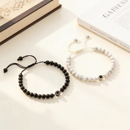 Miniatura 7 de 72ore Pulseras a juego para parejas, pulsera de fotos con texto en inglés "I Love You in 100 idiomas", pulseras de San Valentín, regalos para ella