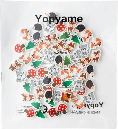 Miniatura 6 de Yopyame 60 piezas de borrador de animales del bosque para niños, surtido a granel, borrador de lápices novedosos, lindos borradores de rompecabezas