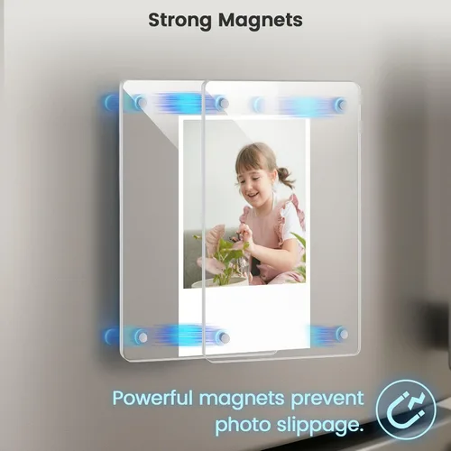 Miniatura 6 de Marco de fotos acrílico magnético DomeStar 2.4 x 3.5 pulgadas, paquete de 8 soportes de doble cara para refrigerador, casillero o gabinete de metal