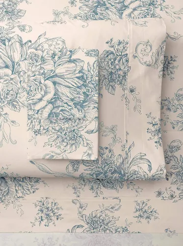 Melange Home Toile - Juego de sábanas de algodón de 400 hilos, tamaño Queen, color azul claro