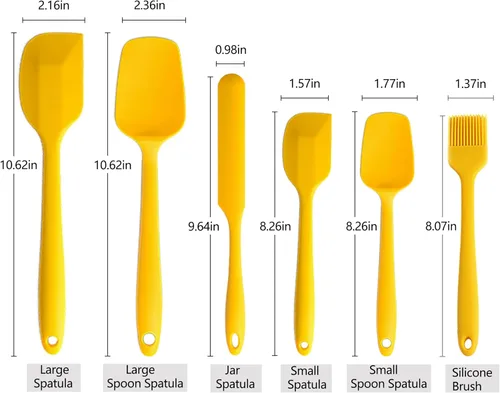 Miniatura 4 de Juego de 6 espátulas de silicona resistentes al calor, diseño sin costuras de una sola pieza para raspar, cocinar, hornear, mezclar amarillo
