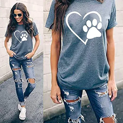 Miniatura 2 de Camiseta de manga corta con estampado de corazón para mujer, diseño de perro y mamá, para el día de la madre