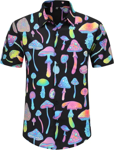 Miniatura 3 de PATSINFOS ropa de festival para hombre, trajes de festival para hombres, trajes rave para hombres, camisa hawaiana de hongos para hombres, 01