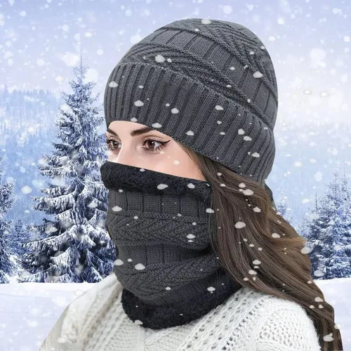 Miniatura 4 de Paquete de 5 guantes de gorro, bufanda para mujeres y hombres, incluye gorros, bufanda de vellón, guantes de punto, calentador de cara de esquí