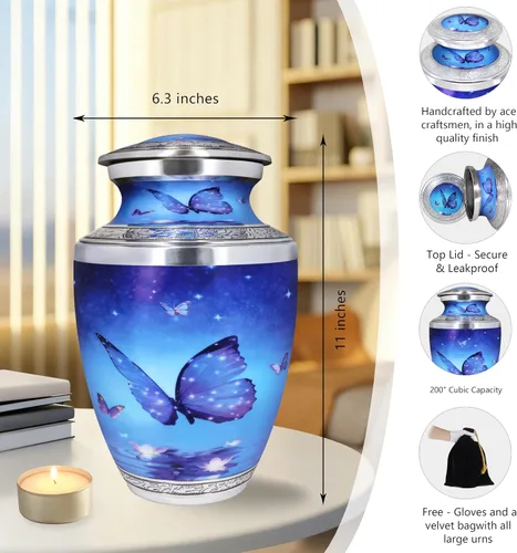Miniatura 2 de M MEILINXU Urna para cenizas para adultos, hombre y mujer, urnas de cremación para cenizas humanas, hombre y mujer adultos, entierro, mariposas