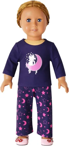 Miniatura 41 de QPANCY Conjunto de pijamas a juego para niñas y muñecas, pijamas de manga larga para otoño e invierno