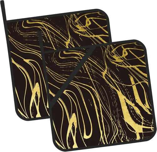 Juego de 2 soportes para ollas de mármol negro dorado resistente al calor para microondas, horno, horno, platos finales y barbacoa