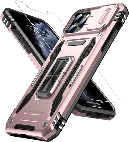 Miniatura 28 de MERRO Funda para iPhone 13 Pro con protector de pantalla, protección de cámara deslizante, funda resistente de grado militar con soporte magnético