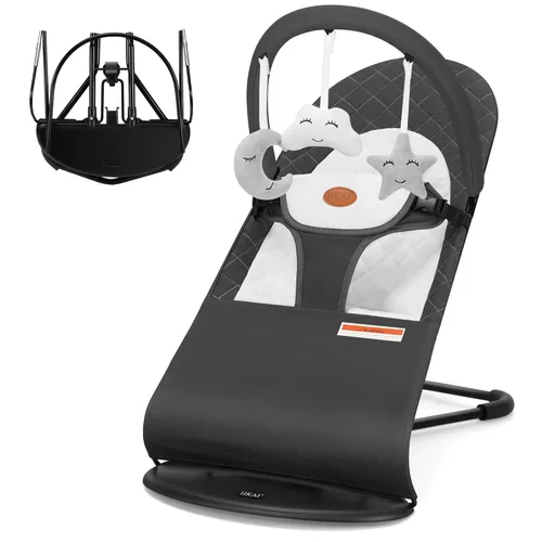 HKAI Baby Bouncer, asiento portátil para bebés de 0 a 18 meses, telas 100% algodón, 3 modos de uso con opciones de balancín y estacionarias, silla