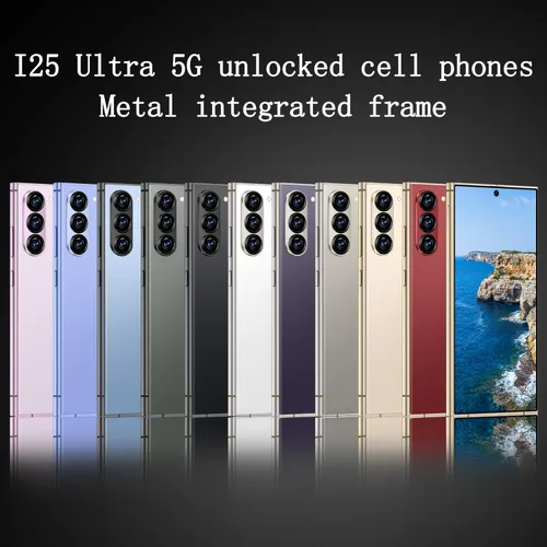 Miniatura 3 de Teléfonos celulares desbloqueados I25 Ultra Smartphone Android 14 Teléfonos 12+256GB/6.8 "Pantalla HD/Dual SIM/108MP+48MP Cámara/6800 mAh/Pluma Negro