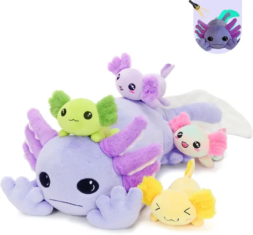 Miniatura 21 de Tezituor Juego de 5 lagartos de peluche realistas con bebés, 26.4 pulgadas, gran peluche de dragón barbudo, juguete de juguete para niños