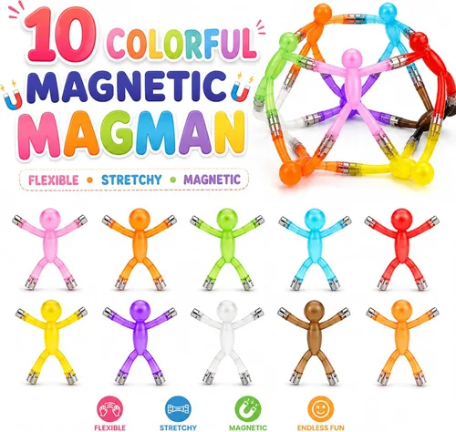 Miniatura 2 de Boxgear Magnet Men - Juguete magnético de viaje de 10 piezas: juguetes magnéticos para niños, juguetes de viaje por carretera para 1-3 Relleno