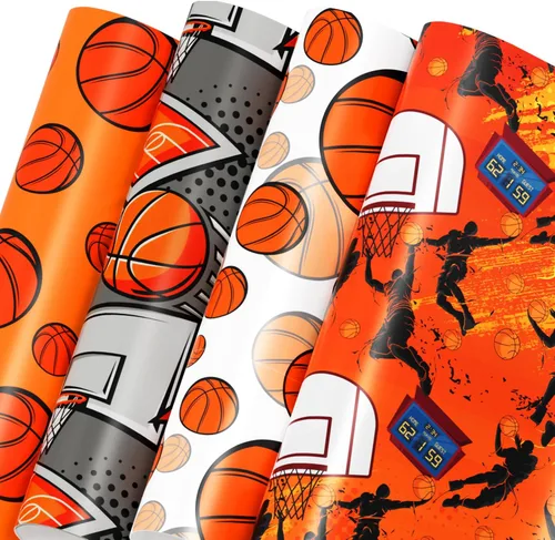 Mpanwen Papel de regalo de baloncesto para niños y niños, 12 hojas de papel de regalo con temática de baloncesto para Navidad, cumpleaños,