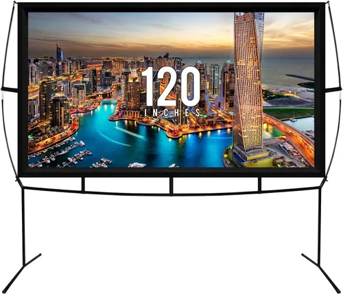 Pantalla de proyector portátil, pantalla de proyector de 120 pulgadas con soporte, pantalla de proyector para exteriores e interiores para noches de