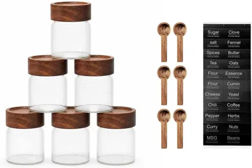 Miniatura 13 de Paquete de 6 Recipientes de Vidrio Herméticos Apilables de 4 oz con Tapas de Acacia - Frascos Mason Pequeños para Avena Nocturna, Almacenamiento