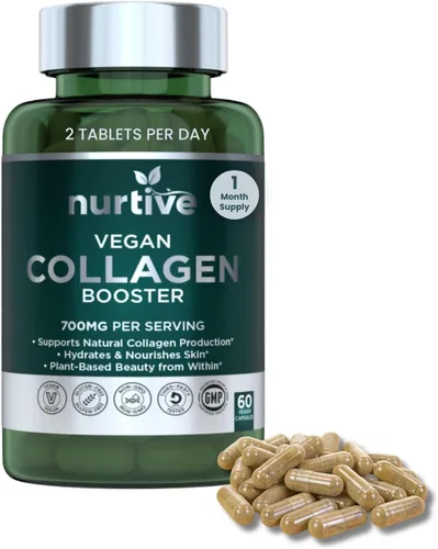 Potenciador de colágeno a base de plantas, soporte vegano con vitamina C, aminoácidos y ácidos hialurónicos, 700 mg/porción, sin OMG, sin gluten,