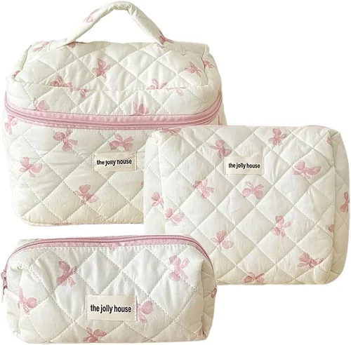 Miniatura 20 de Juoxeepy Bolsa de maquillaje de algodón, bolsa de cosméticos de viaje, bolsa de cosméticos acolchada, bolsa de aseo floral estética coqueta A01-3pcs