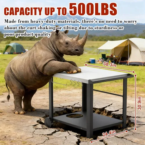 Miniatura 2 de Carrito de parrilla de superficie plana móvil de acero inoxidable de 34" x 24" para parrillas Ninja Woodfire y Blackstone Griddles, mesa de horno