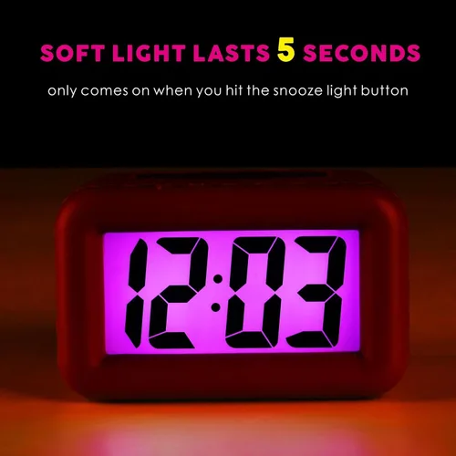 Miniatura 3 de Plumeet Reloj despertador digital para niños con repetición y retroiluminación - Reloj de viaje simple pantalla LCD grande - Reloj despertador
