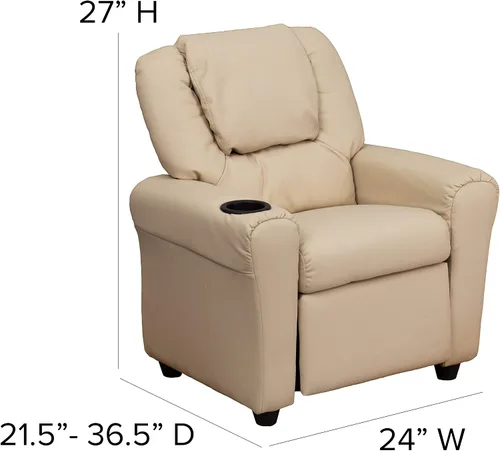 Miniatura 2 de EMMA + OLIVER Sillón reclinable infantil de vinilo beige con portavasos y reposacabezas