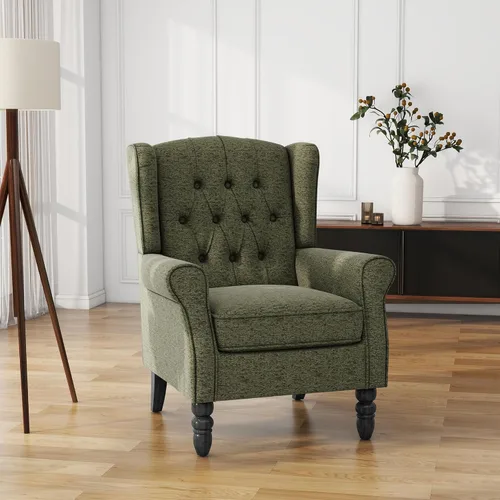 Miniatura 35 de Silla de Acento de Respaldo Alto, Sillón Tapizado en Tela para Sala de Estar, Sillón Wingback con Estampado Floral con Patas de Madera Maciza, Sofá