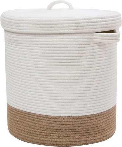 Miniatura 30 de Cesta de almacenamiento extra grande de 16" x 16" x 18" con tapa, cestas de almacenamiento de cuerda de algodón, canasta de lavandería, contenedor