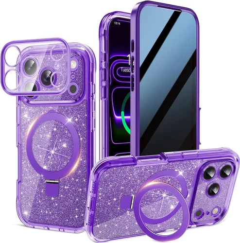 Miniatura 10 de Funda magnética de privacidad para iPhone 17 Pro Max [Cartulina con purpurina para bricolaje] [Soporte magnético invisible] Protector de pantalla