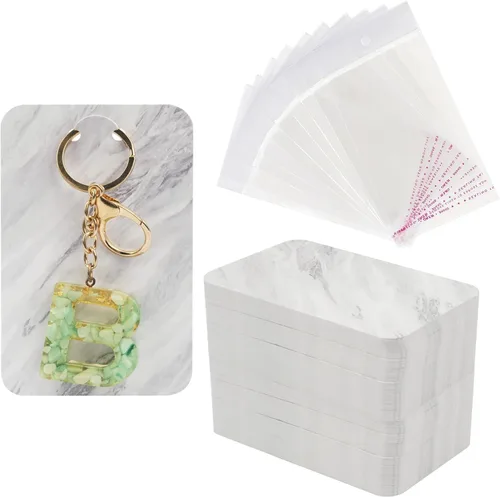 Miniatura 8 de Temlum 100 Piezas Tarjetas de Exhibición de Llaveros con Bolsas Autosellantes, Soporte para Tarjetas de Llaveros de 3'' x 4.7'' para Exhibir Plants
