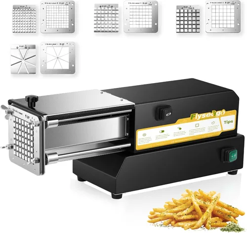 Cortador de papas fritas eléctrico de acero inoxidable profesional con 4 cuchillas para uso comercial, doméstico y pepinos, zanahorias, batatas,