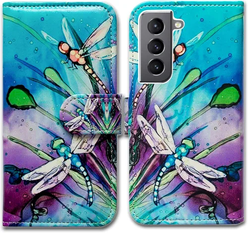 Miniatura 10 de Bcov Funda para Galaxy S22, diseño de pájaro negro y verde con tapa para teléfono con ranura para tarjeta y soporte para Samsung Galaxy S22 5G