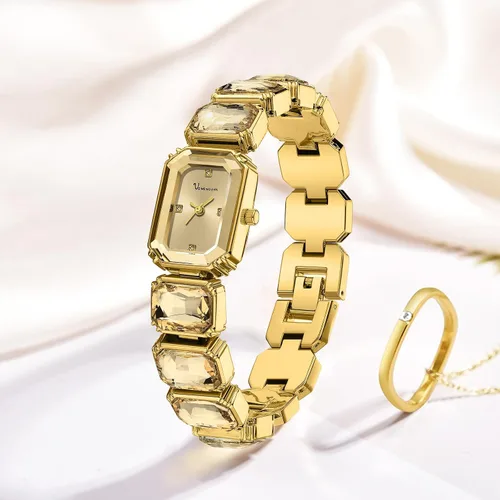Miniatura 3 de Reloj de pulsera de cristal de lujo para mujer, elegante, rectangular, minimalista, con esfera de diamantes, impermeable, a la moda, delicado