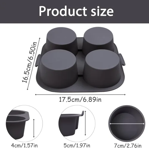 Miniatura 2 de Bandeja de silicona para magdalenas para freidora de aire, 1 unidad, 4 tazas antiadherentes para magdalenas con asa de transporte, moldes