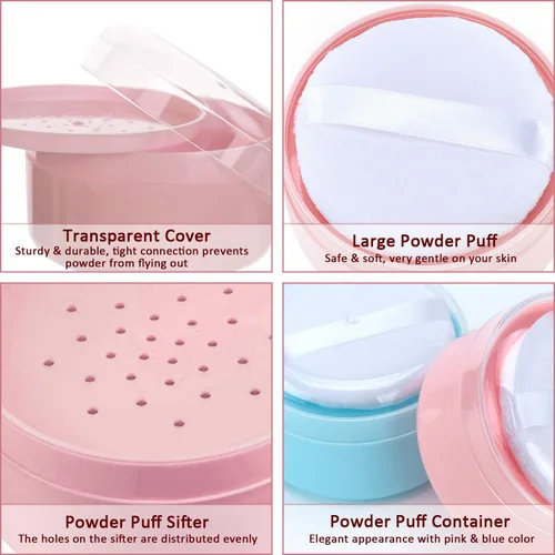 Miniatura 3 de 2 unidades de soplo de polvo de cuerpo grande y recipiente con tamiz para bebé después del baño, caja de polvo de talco para mujeres, playa, viajes
