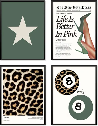 Miniatura 15 de Locomiss Pósteres de arte de pared de leopardo blanco y negro, decoración de habitación con estampado de leopardo, estampado retro de guepardo funky