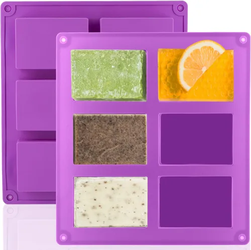 Miniatura 17 de Lerykin Kit de 2 moldes de jabón rectangulares con cortadores, molde de silicona flexible de 42 onzas con caja de madera, raspador ondulado y recto
