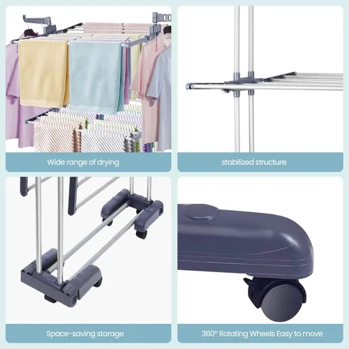 Miniatura 5 de Estante de secado de ropa resistente, estante de secado de ropa plegable de 4 niveles de 70 pulgadas de alto, estante de secado independiente