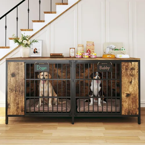 Miniatura 6 de Perrera para perros grandes con gancho, jaula resistente para perros extra grandes, a prueba de fugas y masticaciones, jaula para perros con alta