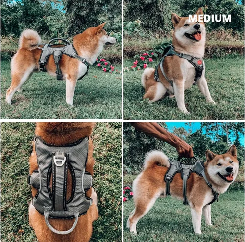 Miniatura 3 de Arnés para perros a prueba de escape, sin escape, de Tuff Pupper Arnés ajustable de 5 puntos para perros Arneses acolchados para perros Gris