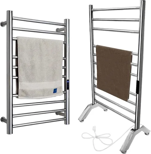 Miniatura 7 de Calentador de toallas eléctrico dorado, toallero calentado de pie y montado en la pared para baño, radiador de acero inoxidable 304, calentador